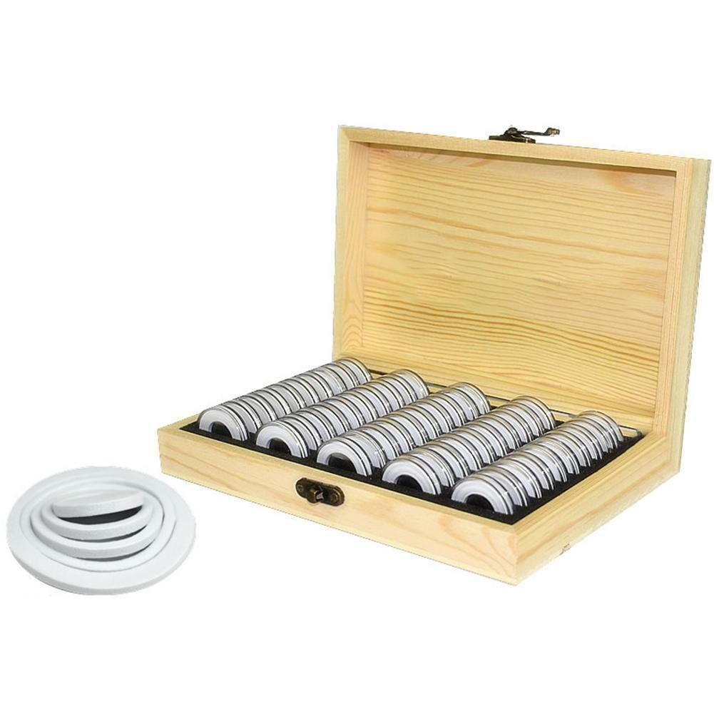 Wood Coins Storage Box Case for Slab Certified Coin with 50 Capsules