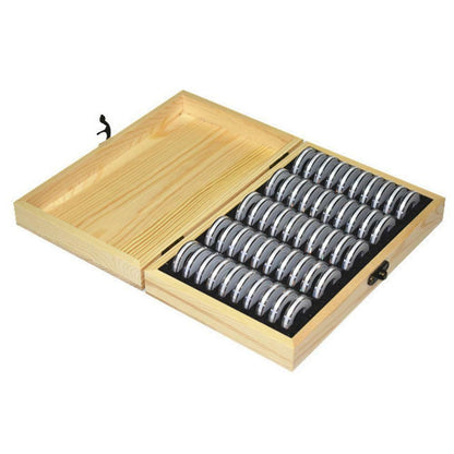 Wood Coins Storage Box Case for Slab Certified Coin with 50 Capsules