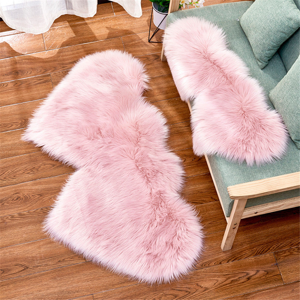 Double Heart Shaped Non-slip Fluffy Fur Carpet Floor Mat, Size: 60 x 120cm