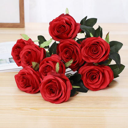 10 Heads Rose Flower Home Decor Fake Bouquet