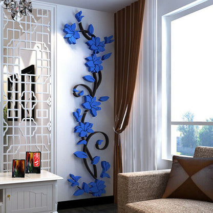 3D Acrylic Wall Sticker Removable Decal Mural Vase Flower Tree for Room Decor 24*80cm