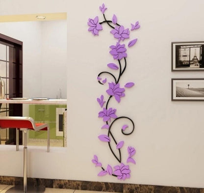 3D Acrylic Wall Sticker Removable Decal Mural Vase Flower Tree for Room Decor 24*80cm