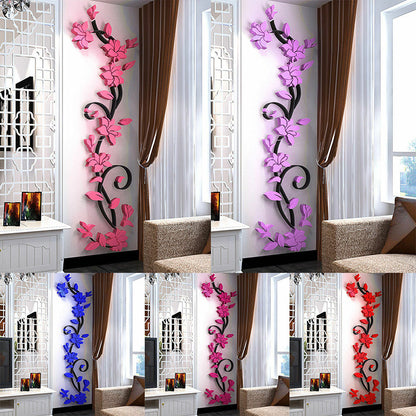 3D Acrylic Wall Sticker Removable Decal Mural Vase Flower Tree for Room Decor 24*80cm