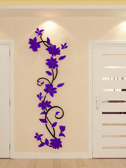 3D Acrylic Wall Sticker Removable Decal Mural Vase Flower Tree for Room Decor 24*80cm