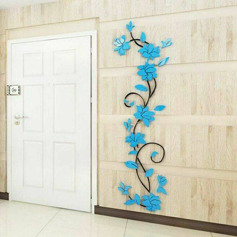 3D Acrylic Wall Sticker Removable Decal Mural Vase Flower Tree for Room Decor 24*80cm