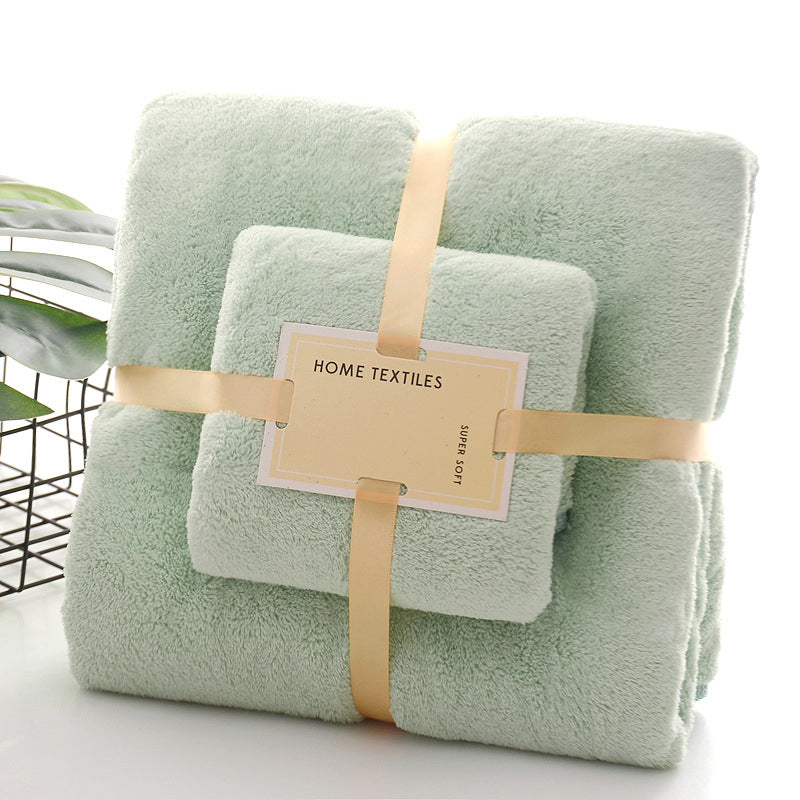 2Pcs/Set Coral Fleece Towel Soft Skin-friendly Ultra-absorbent Bath Towel Washcloth