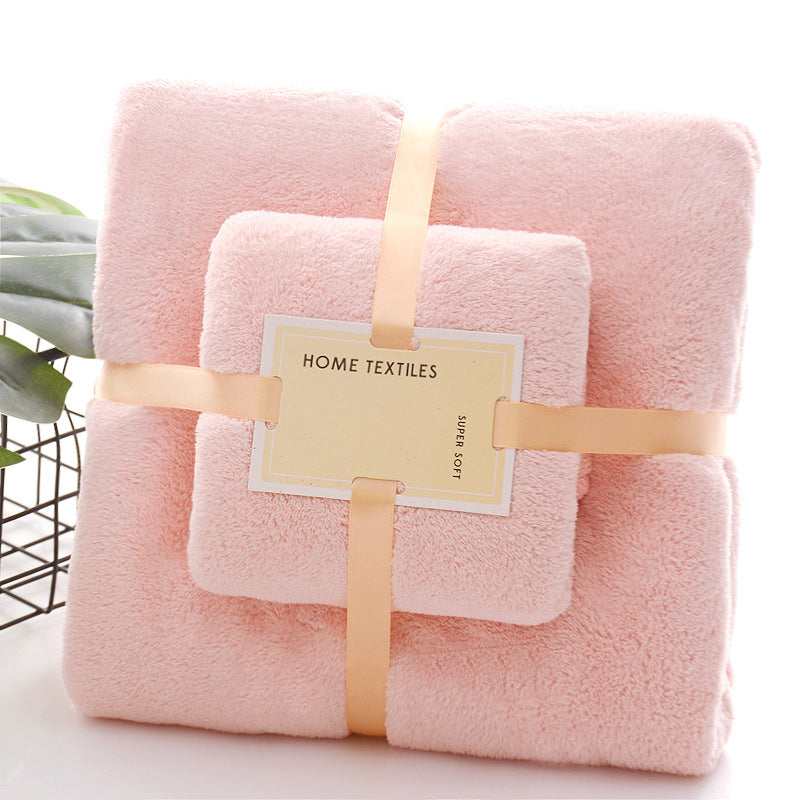 2Pcs/Set Coral Fleece Towel Soft Skin-friendly Ultra-absorbent Bath Towel Washcloth