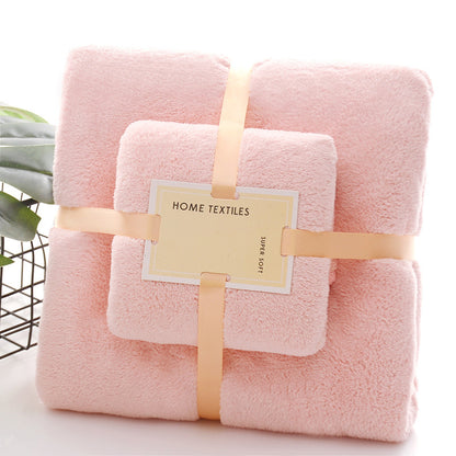 2Pcs/Set Coral Fleece Towel Soft Skin-friendly Ultra-absorbent Bath Towel Washcloth