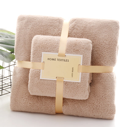 2Pcs/Set Coral Fleece Towel Soft Skin-friendly Ultra-absorbent Bath Towel Washcloth