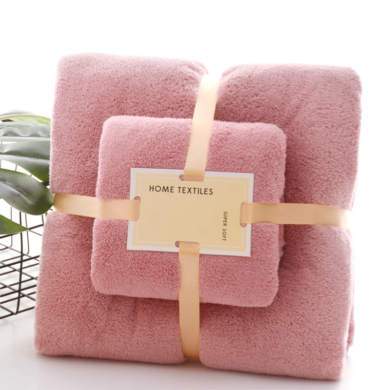 2Pcs/Set Coral Fleece Towel Soft Skin-friendly Ultra-absorbent Bath Towel Washcloth