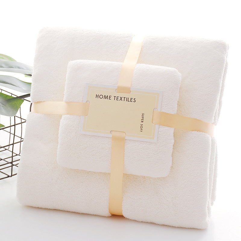 2Pcs/Set Coral Fleece Towel Soft Skin-friendly Ultra-absorbent Bath Towel Washcloth