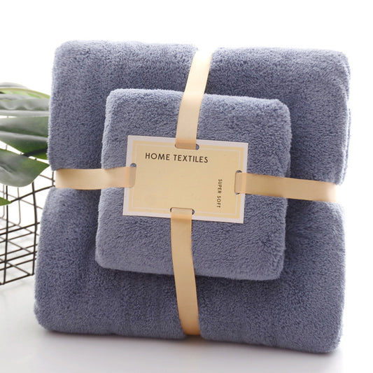 2Pcs/Set Coral Fleece Towel Soft Skin-friendly Ultra-absorbent Bath Towel Washcloth