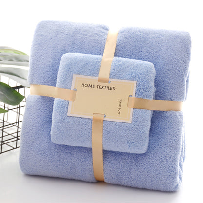 2Pcs/Set Coral Fleece Towel Soft Skin-friendly Ultra-absorbent Bath Towel Washcloth