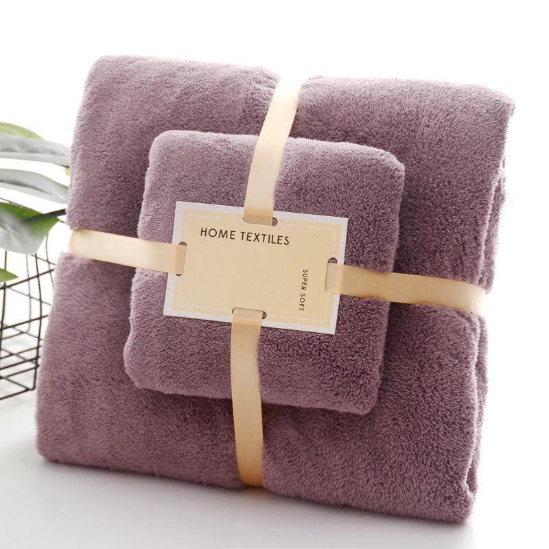 2Pcs/Set Coral Fleece Towel Soft Skin-friendly Ultra-absorbent Bath Towel Washcloth