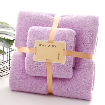 2Pcs/Set Coral Fleece Towel Soft Skin-friendly Ultra-absorbent Bath Towel Washcloth