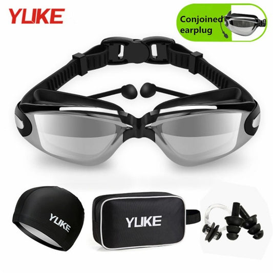 Adult Waterproof Anti-Fog UV Shield Swim Glasses Swimming Goggles Cap Set