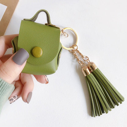 Wallet Design Tassels Decor Faux Leather Anti-Drop Bluetooth Earphone Protective Case Cover for AirPods with Wireless Charging Case (2019)/AirPods with Charging Case (2019)