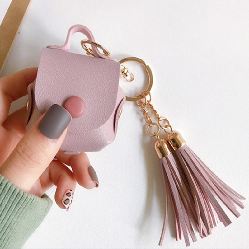 Wallet Design Tassels Decor Faux Leather Anti-Drop Bluetooth Earphone Protective Case Cover for AirPods with Wireless Charging Case (2019)/AirPods with Charging Case (2019)