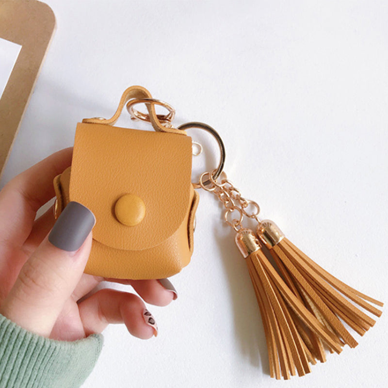 Wallet Design Tassels Decor Faux Leather Anti-Drop Bluetooth Earphone Protective Case Cover for AirPods with Wireless Charging Case (2019)/AirPods with Charging Case (2019)