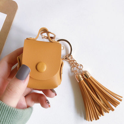 Wallet Design Tassels Decor Faux Leather Anti-Drop Bluetooth Earphone Protective Case Cover for AirPods with Wireless Charging Case (2019)/AirPods with Charging Case (2019)