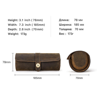 CONTACTS FAMILY Crazy Horse Texture Genuine Leather Buckle Design Watch Roll Travel Case Watch Storage Box for 3 Watches