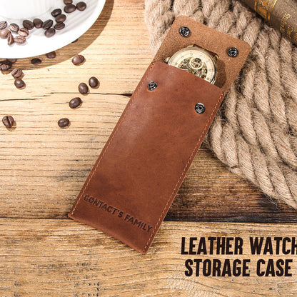 CONTACTS FAMILY Retro Crazy Horse Texture Watch Storage Bag Bracelet Storage Case Travel Genuine Leather Pouch for One Watch Storage