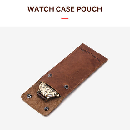 CONTACTS FAMILY Retro Crazy Horse Texture Watch Storage Bag Bracelet Storage Case Travel Genuine Leather Pouch for One Watch Storage