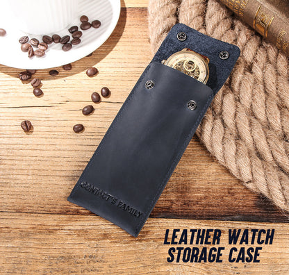 CONTACTS FAMILY Retro Crazy Horse Texture Watch Storage Bag Bracelet Storage Case Travel Genuine Leather Pouch for One Watch Storage