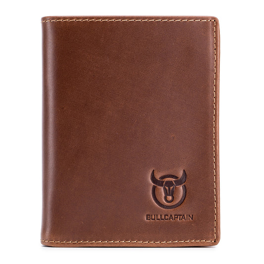 BULLCAPTAIN 027 Thickened Top-Layer Cowhide Leather Wallet RFID Blocking Card Pouch Coin Storage Bag Pouch