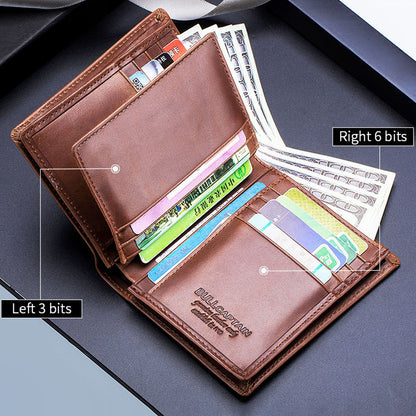 BULLCAPTAIN 027 Thickened Top-Layer Cowhide Leather Wallet RFID Blocking Card Pouch Coin Storage Bag Pouch