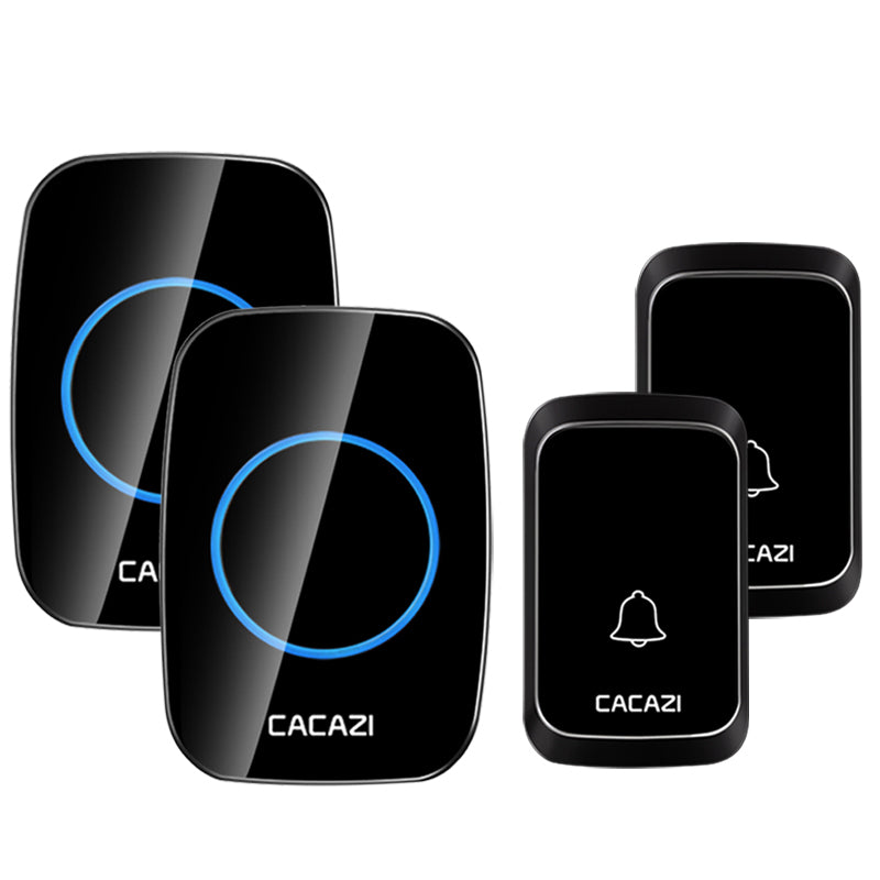 CACAZI A60 Wireless Doorbell Waterproof Door Chime Kit 2 Button with 2 Plug-in Receivers