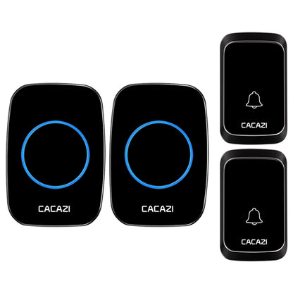 CACAZI A60 Wireless Doorbell Waterproof Door Chime Kit 2 Button with 2 Plug-in Receivers