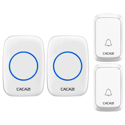 CACAZI A60 Wireless Doorbell Waterproof Door Chime Kit 2 Button with 2 Plug-in Receivers