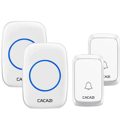 CACAZI A60 Wireless Doorbell Waterproof Door Chime Kit 2 Button with 2 Plug-in Receivers