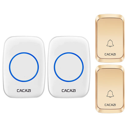 CACAZI A60 Wireless Doorbell Waterproof Door Chime Kit 2 Button with 2 Plug-in Receivers