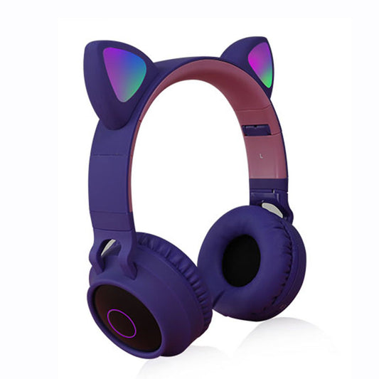 Cute Cat Ear Kids Women Bluetooth 5.0 Headphone Foldable Over-Ear Stereo Wireless Headset with LED Light