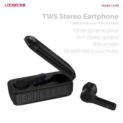 LOOGKE K8 TWS Wireless Bluetooth Earphones Noise Reduction Waterproof Stereo Earbuds Sports Headset