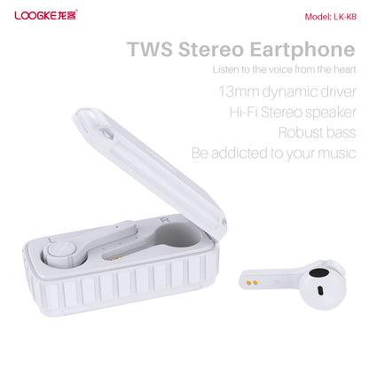 LOOGKE K8 TWS Wireless Bluetooth Earphones Noise Reduction Waterproof Stereo Earbuds Sports Headset