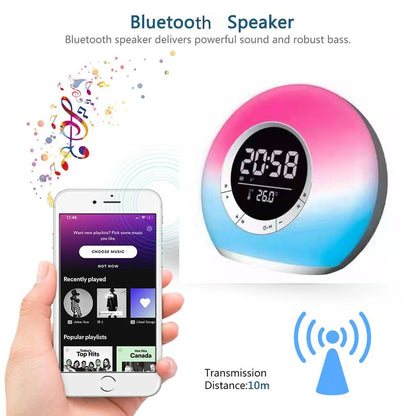 P11 All-in-one Portable FM Radio Bluetooth Speaker Thermometer Digital Alarm Clock Color Changing Dimmable LED Night Light (CE Certified)