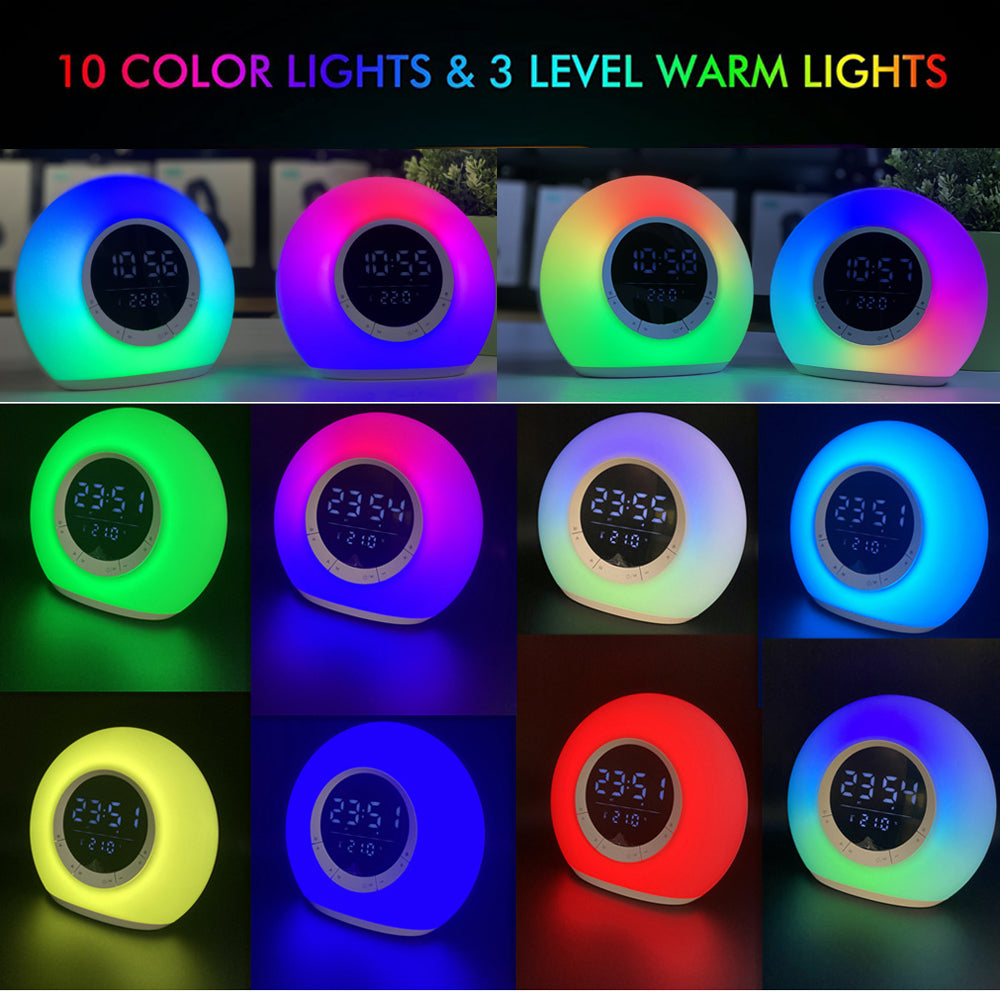 P11 All-in-one Portable FM Radio Bluetooth Speaker Thermometer Digital Alarm Clock Color Changing Dimmable LED Night Light (CE Certified)