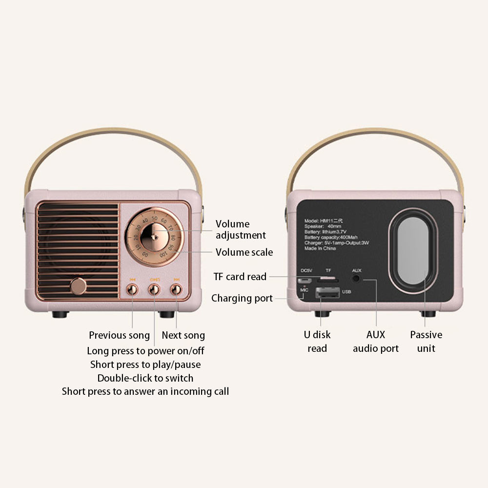 HM11 2nd Generation Vintage Bluetooth Speaker Portable Wireless Retro Classic Clear Loud Speaker Radio