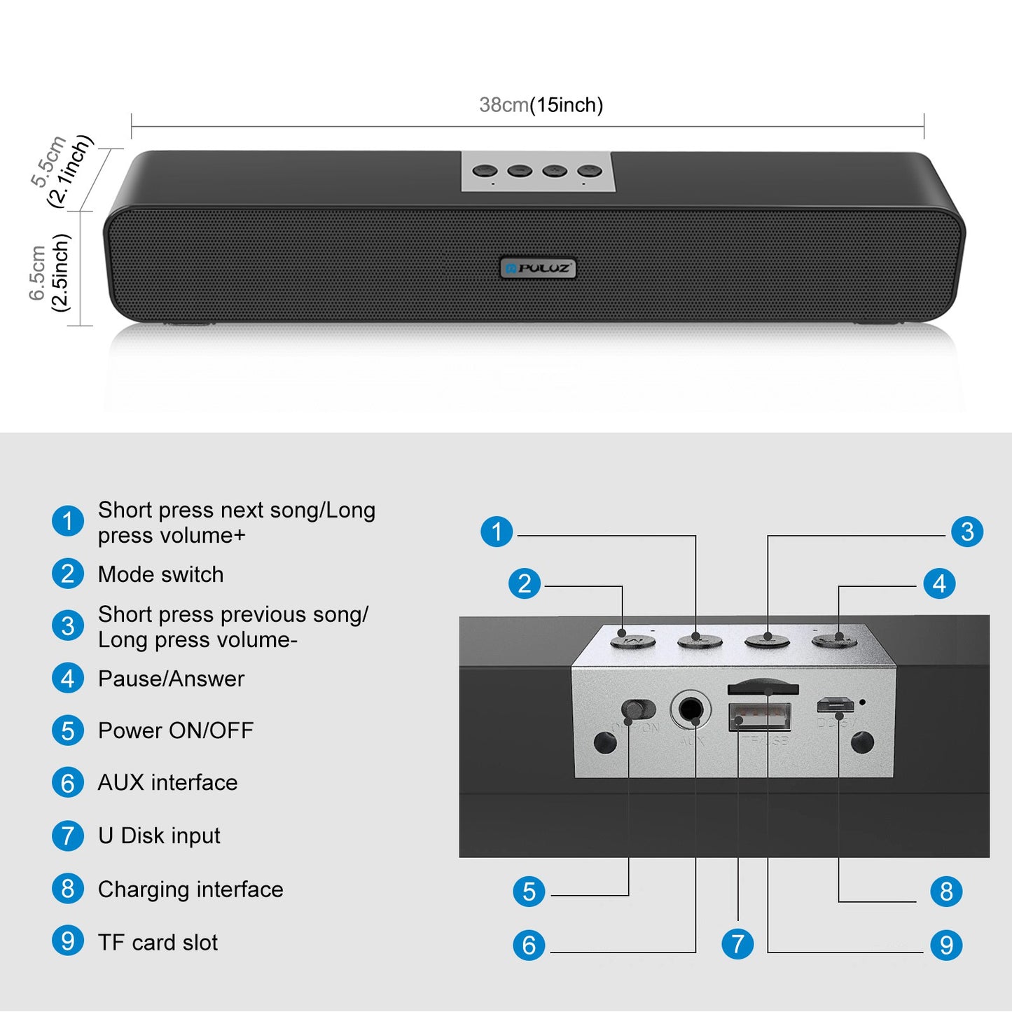 PULUZ PU3100B Bluetooth 5.0 Portable Mini Speaker FM Radio Noise-Canceling Speaker