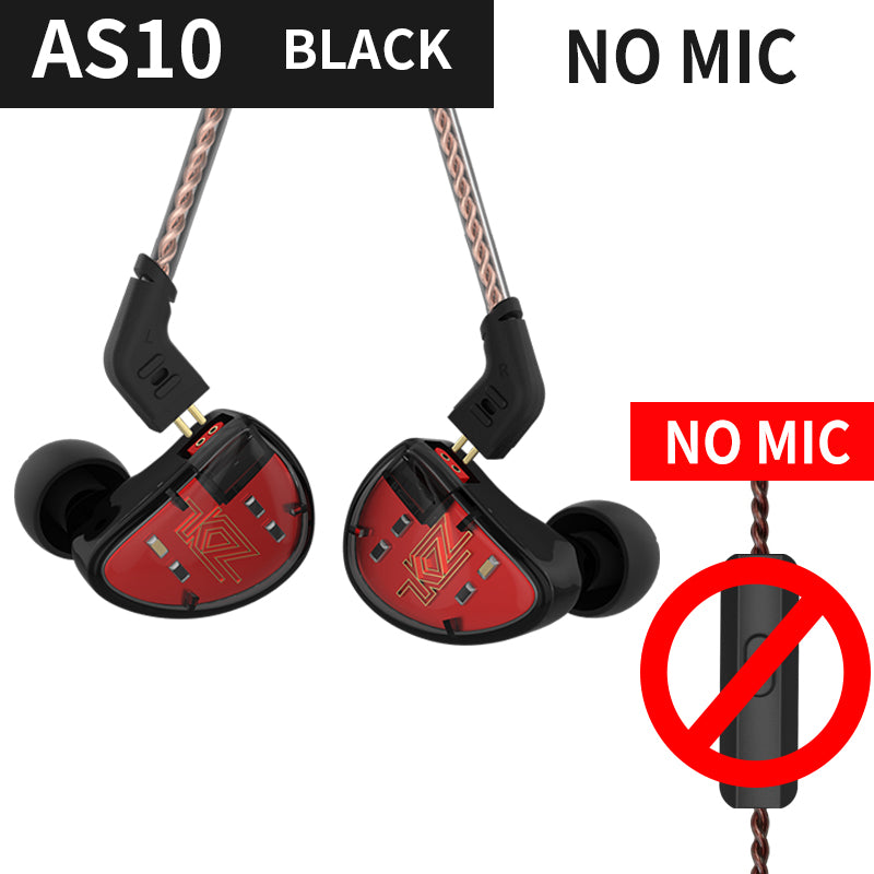 KZ AS10 5BA Drive Unit In Ear Earphone 5 Balanced Armatured HiFi Hybrid Wired Earbuds 3.5mm without Microphone (Standard Version)