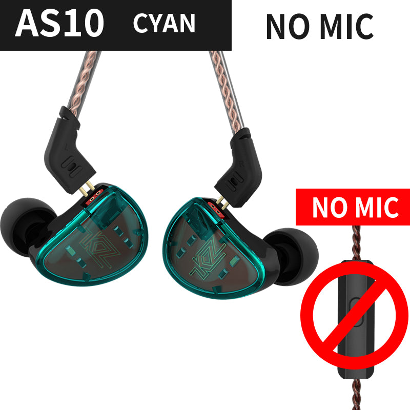 KZ AS10 5BA Drive Unit In Ear Earphone 5 Balanced Armatured HiFi Hybrid Wired Earbuds 3.5mm without Microphone (Standard Version)