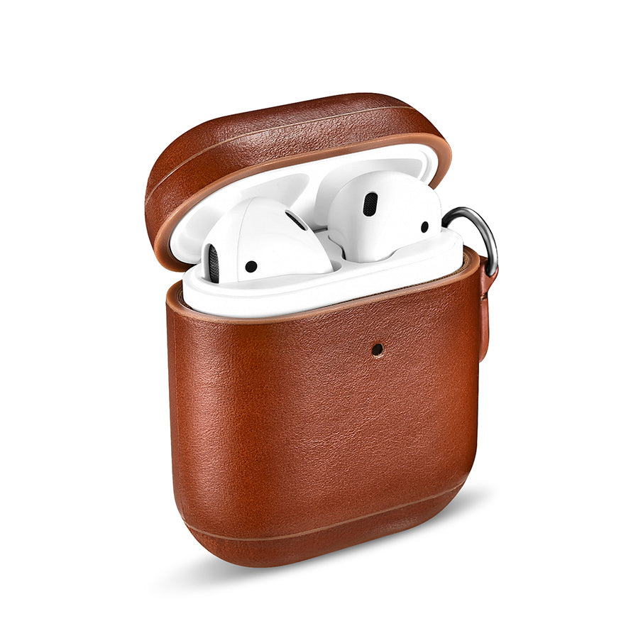 ICARER Cowhide Leather AirPods Case with Strap for Apple AirPods with Wireless Charging Case (2019) / AirPods with Charging Case (2019)/(2016)