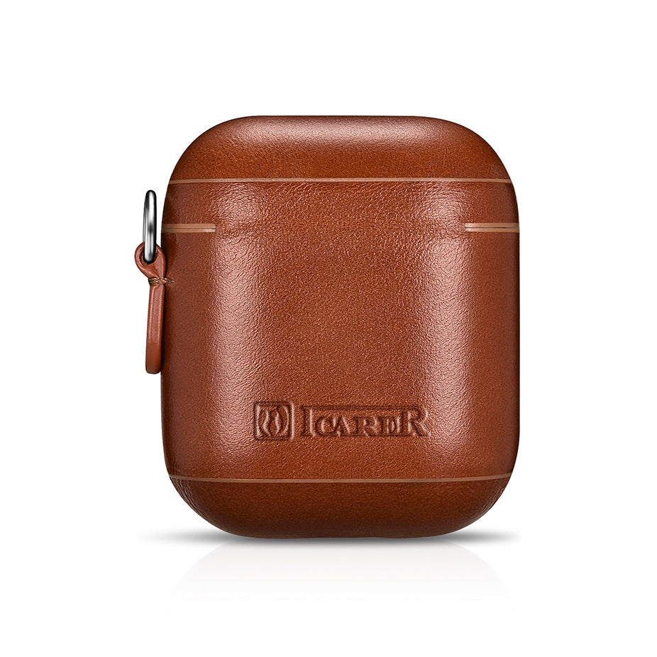 ICARER Cowhide Leather AirPods Case with Strap for Apple AirPods with Wireless Charging Case (2019) / AirPods with Charging Case (2019)/(2016)