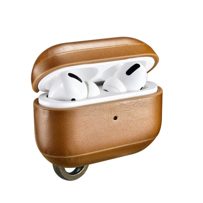 ICARER Retro Style Genuine Leather Earphone Protective Cover Case with Hanging Ring Buckle for Apple AirPods Pro