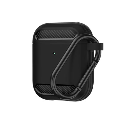 Carbon Fiber Grain Silicone Case with Hook for Apple AirPods with Charging Case (2019)/AirPods with Wireless Charging Case (2019)