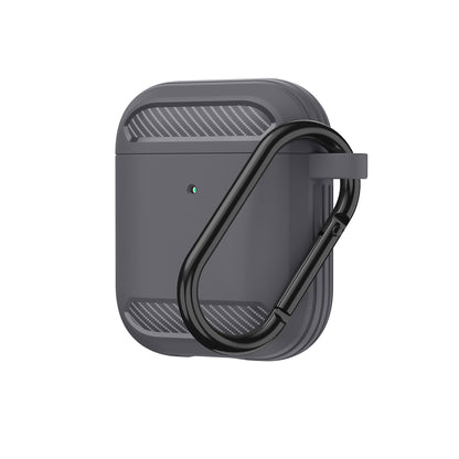 Carbon Fiber Grain Silicone Case with Hook for Apple AirPods with Charging Case (2019)/AirPods with Wireless Charging Case (2019)