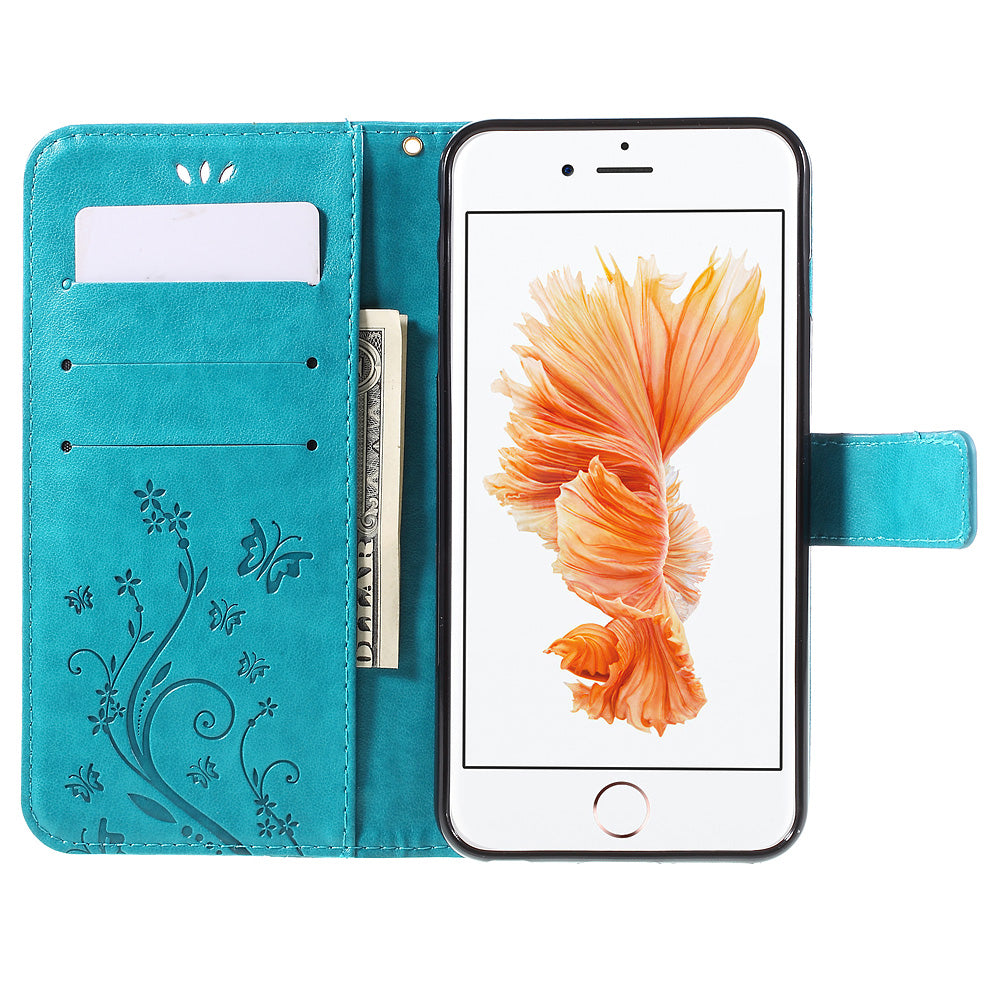 Butterfly Leather Wallet Stand Case for iPhone 6s 6 4.7 inch with Reversed Magnetic Clasp